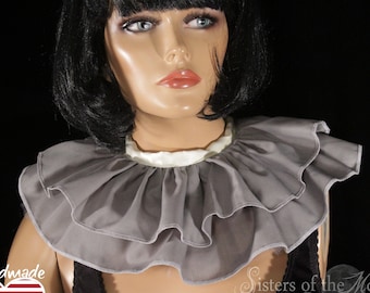 Gray clown Three layer collar neck ruff ruffle bib clowncore cosplay jester halloween costume tie on -SistersEnchanted