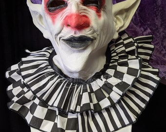 Blanc Black Stripes & Checks Col de clown Col arlequin col à volants cravate sur col pierrot cosplay costume d’halloween -SistersEnchanted