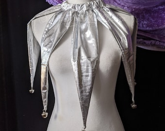 Silver Jester collar pointed Jingle bell clown Neck piece elastic neck clowncore Pierrot clown cosplay Halloween costume -SistersEnchanted