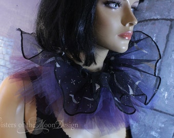Midnight Moon Tulle Neck collar, neck ruff, neck ruffle, Galaxy lace three layer clown cosplay jester Victorian goth queen Halloween costume