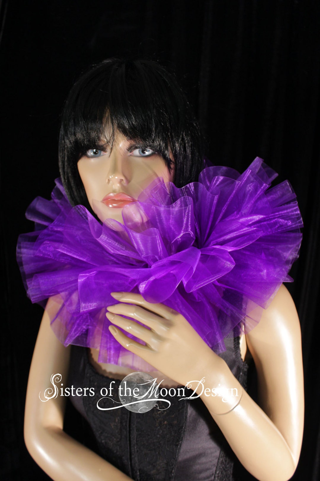 Purple Organza Neck Collar, Neck Ruffle, Neck Cuff Ruff Clown