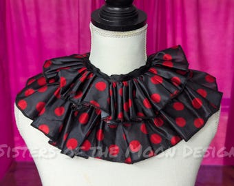 Black & Red Polka dot clown neck collar clowncore ruffle ribbon tie on Harlequin Peridot collar cosplay halloween costume -SistersEnchanted