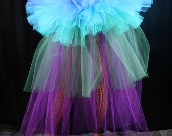 Peacock bustle wrap skirt Burlesque tie on bustle royal blue green purple cosplay bustle half skirt halloween costume -One Size XS-plus