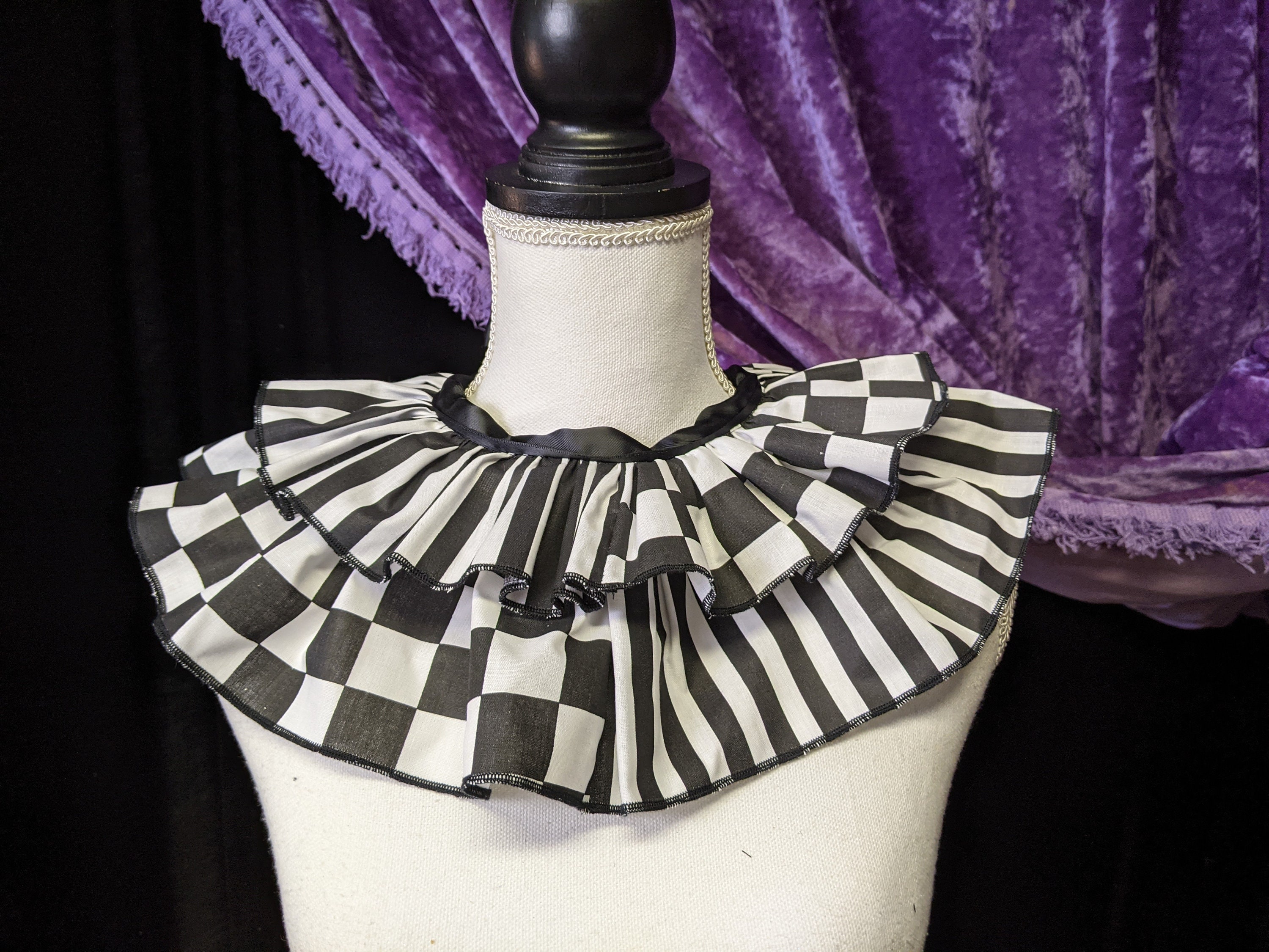 Clowncore Black & White Stripes Check Clown Neck Collar Harlequin Neck ...