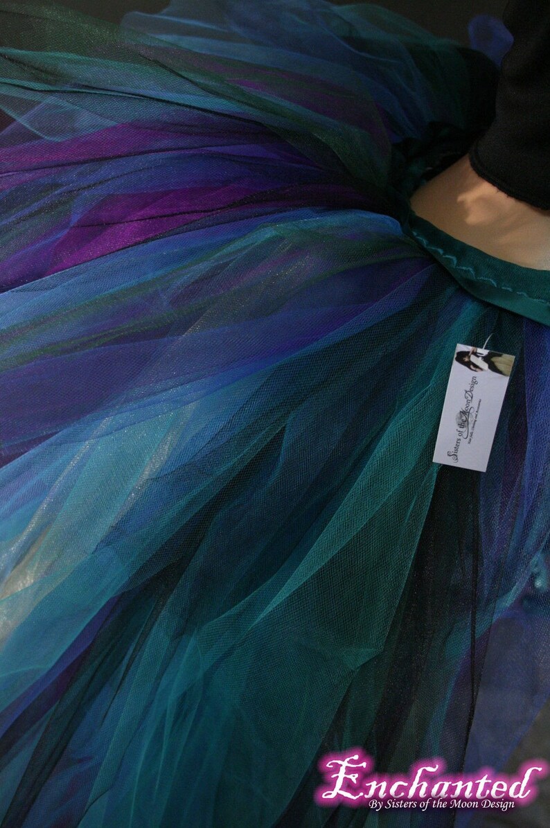 Massive Peacock burlesque tie on bustle layered tulle half tutu floor length dance dancer costume blue Halloween One Size XS-XLEnchanted image 5