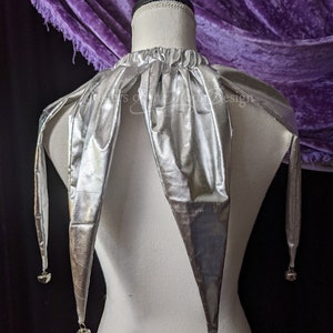 Silver Jester Collar Pointed Jingle Bell Clown Neck Piece Elastic Neck ...