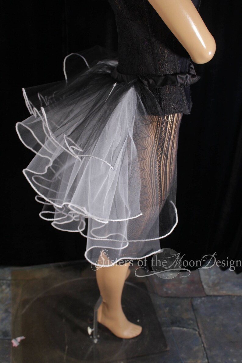 All Sizes SIstersEnchanted Black white Bustle belt ribbon tie on trimmed burlesque dancer halloween costume dance wear carnival