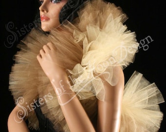 Gold & antique gold Fancy tulle boa tie on shoulder wrap bolero adult tutu shrug Halloween Costume burlesque stage wear Wedding - Enchanted