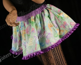 Ready to ship Spring butterfly micro mini skirt Adult Small tutu topper circle skirt green purple lace roller derby club -SistersEnchanted