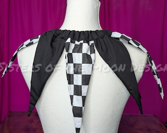Black & White check Jester collar Pointed Clown Neck piece Checkered pierrot collar clown cosplay halloween Haunt costume - SistersEnchanted