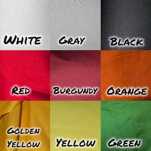 K&ouml;nnte beinhalten: Eine Farbkarte mit neun verschiedenen Stoffmustern. Die Muster sind in einem 3x3-Raster angeordnet. Die Farben sind wei&szlig;, grau, schwarz, rot, burgunderrot, orange, goldgelb, gelb und gr&uuml;n.