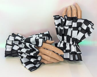 White & Black Checkered Clown ruffle wrist cuffs set wristlets Anklets Clowncore costume accessories Cosplay Circus Kidcore Bracelet