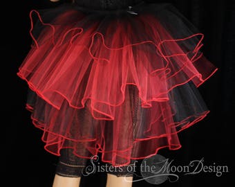 Black red Bustle belt ribbon tie on or elastic trimmed burlesque dancer halloween costume dance wear carnival - All Sizes
