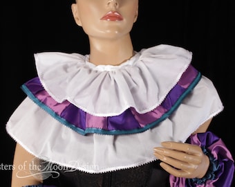 White Clown Neck Collar IT cosplay Costume Three layer neck ruff Ribbon tie on ruffle bib shrug stripes jester halloween costume