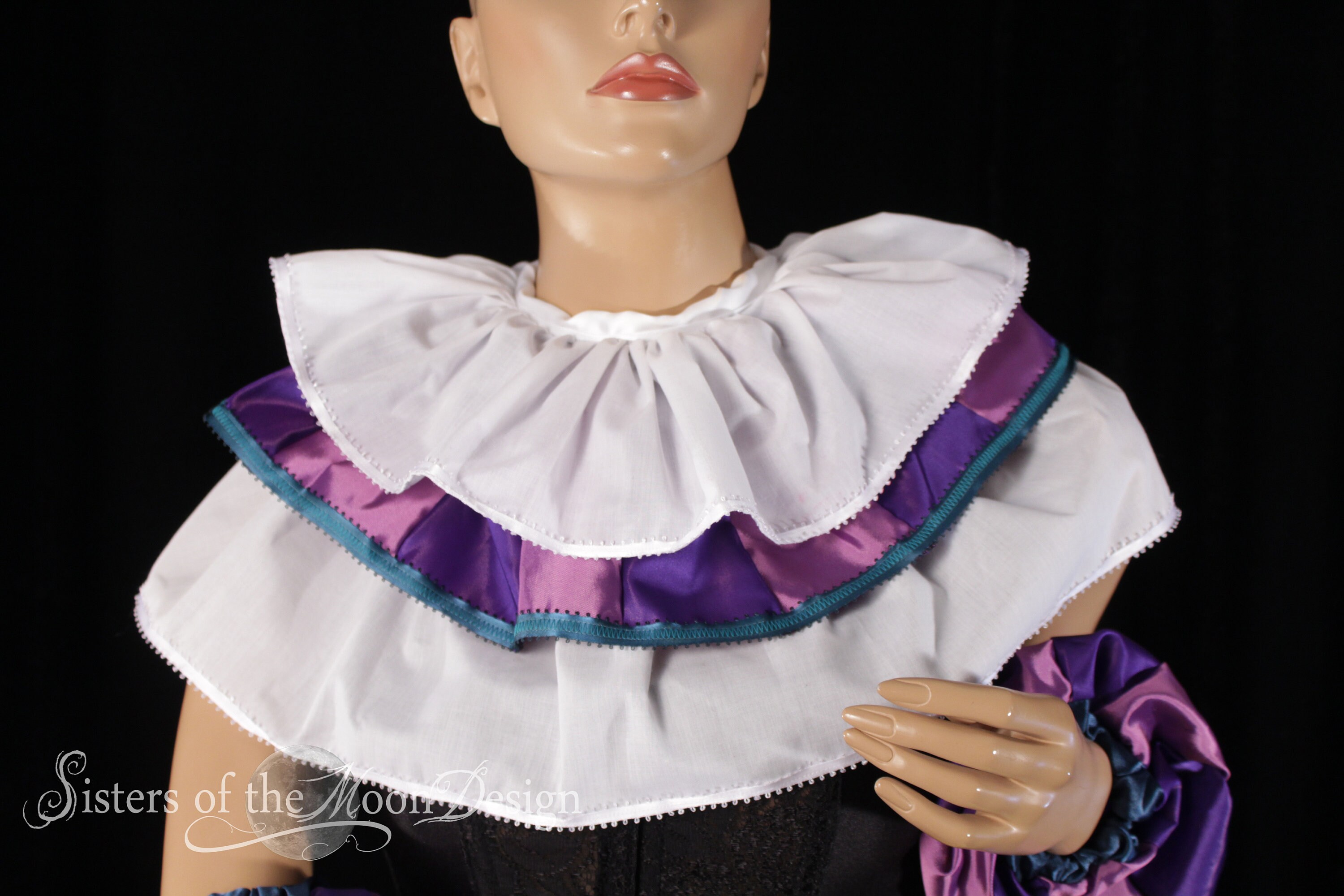Victorian Steampunk White Neck Collar Circus Clown Dress Collar Ruffled Collar 