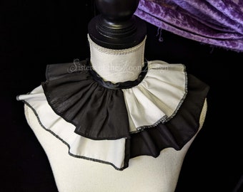 White & Black Harlequin clown neck collar neck ruff ribbon tie on -ready to ship