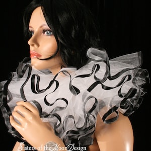 Weiß Schwarz Tüll Clown Kragen Band trimmen Krawatte Rüschen Harlekin Pierrot Gothic Clowncore Cosplay Halloween Kostüm viktorianischen ruff