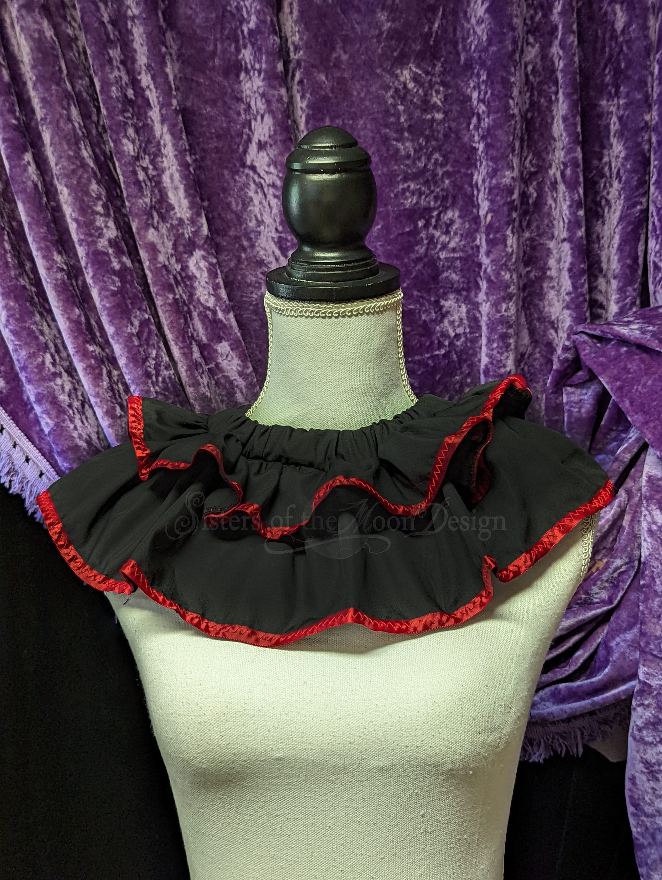 Black & Red Trim Clown Collar Harlequin Neck Ruff Ruffle Two Tone ...