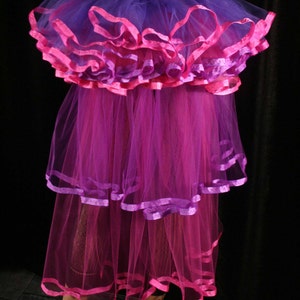 Pink Purple Tulle bustle ribbon trimmed burlesque costume half tutu skirt halloween dance dancer rave - One Size XS-XL