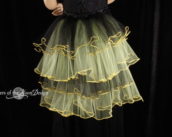Bee Bustle belt ribbon tie on trimmed layered burlesque halloween costume formal dance dancer black yellow carnival - One Size XS-XL