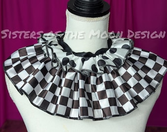 White & Black Polka dot Checkered clown neck collar clowncore ruffle ribbon tie on Peridot cosplay Halloween costume -SistersEnchanted