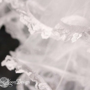 Bridal white tulle Bustle layered ribbon tie on lace trimmed burlesque costume formal wedding dance dancer half tutu bride One Size XS-XL image 3