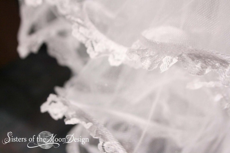 Bridal white tulle Bustle layered ribbon tie on lace trimmed burlesque costume formal wedding dance dancer half tutu bride One Size XS-XL image 3