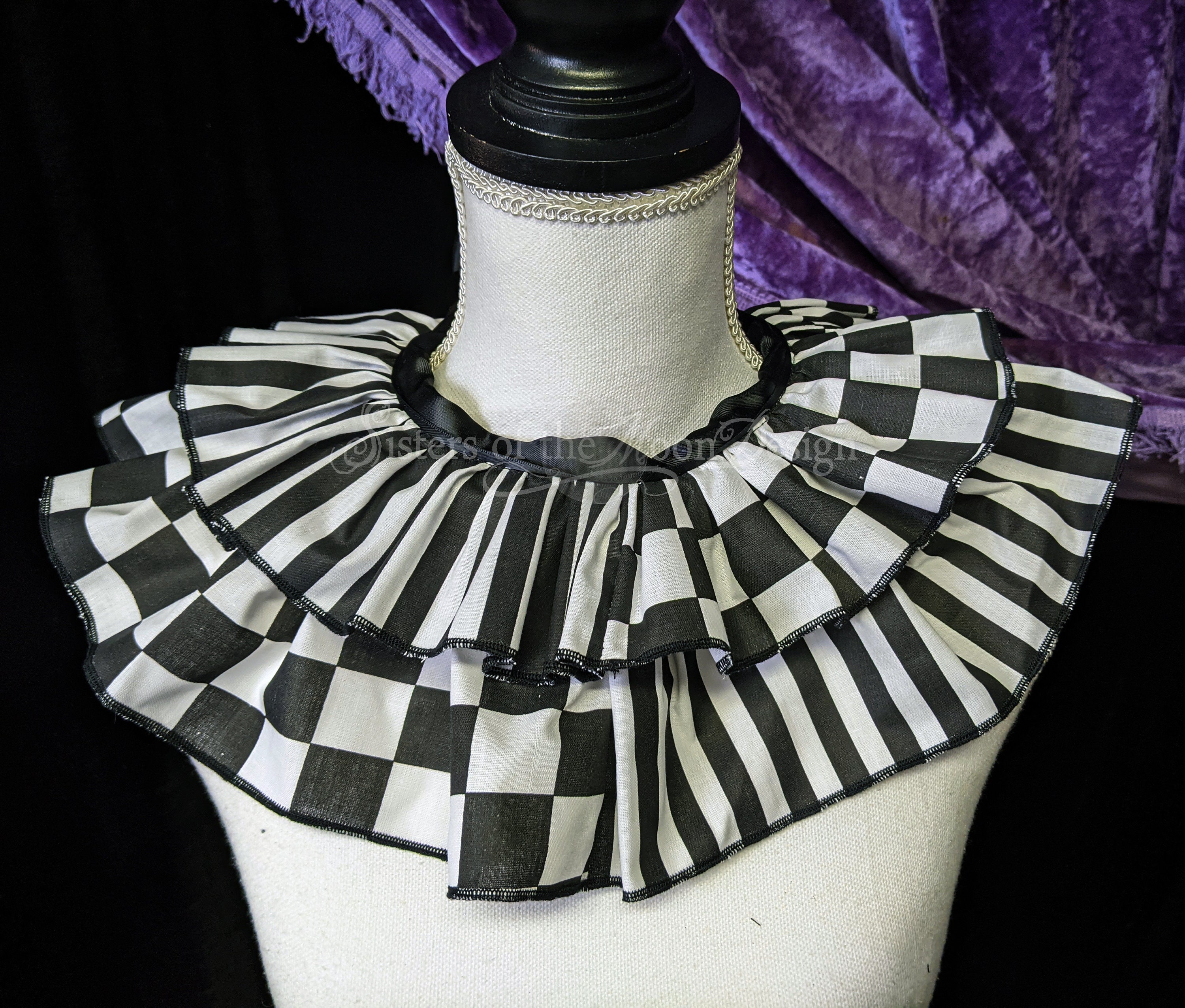 Clowncore Black & White Stripes Check Clown Neck Collar Harlequin Neck ...