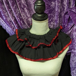 Black Red trim clown collar Harlequin neck ruff ruffle two tone ribbon tie on pierrot collar cosplay halloween costume -SistersEnchanted