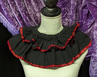 Black Red trim clown collar Harlequin neck ruff ruffle two tone ribbon tie on pierrot collar cosplay halloween costume -SistersEnchanted