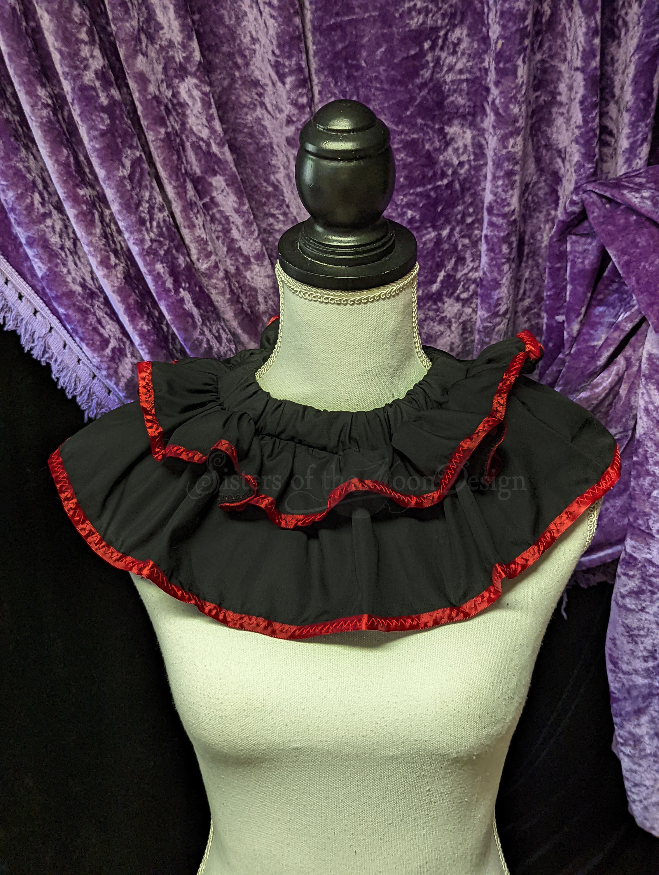 Black & Red Trim Clown Collar Harlequin Neck Ruff Ruffle Two Tone ...