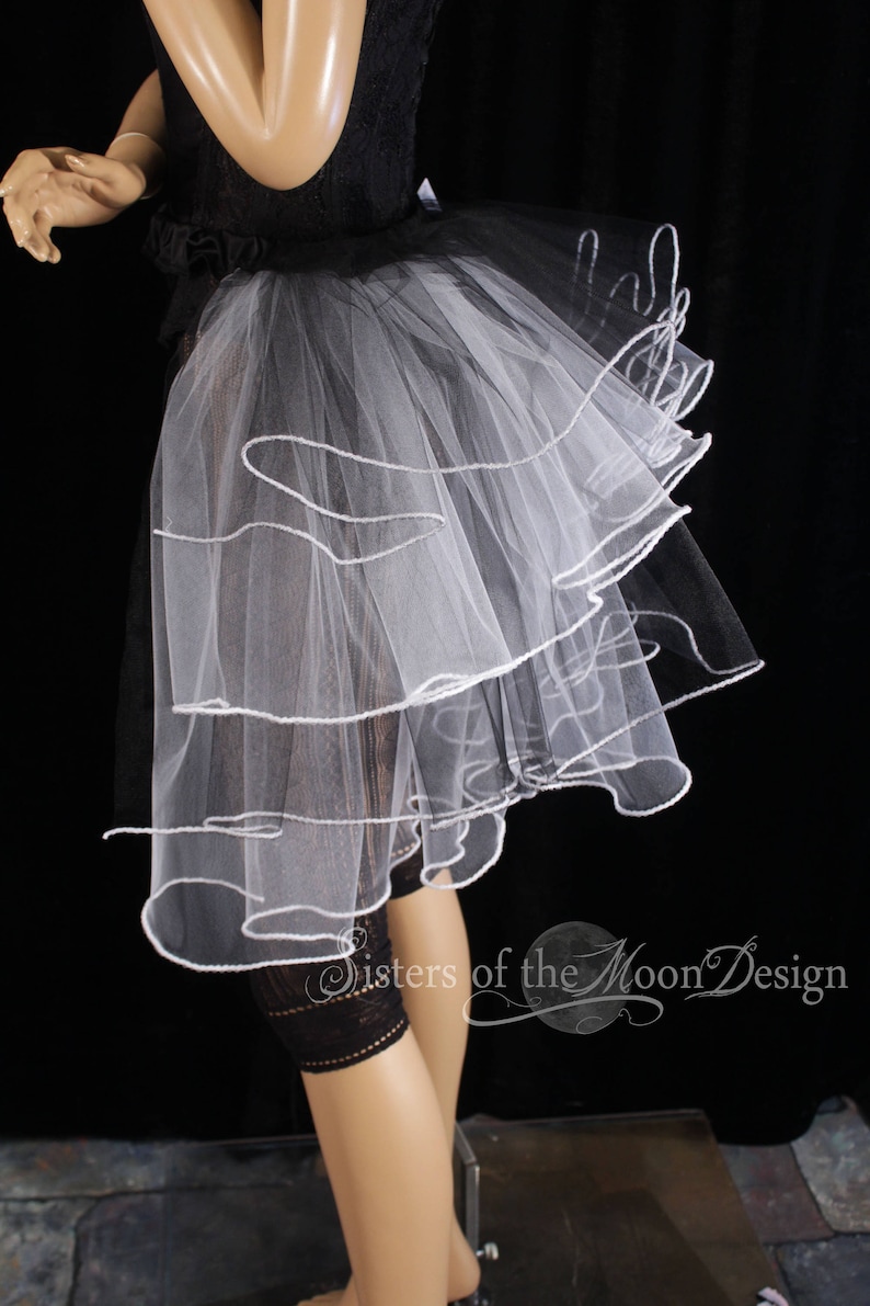 All Sizes SIstersEnchanted Black white Bustle belt ribbon tie on trimmed burlesque dancer halloween costume dance wear carnival