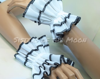 White & Black Clown ruffle wrist cuffs set wristlets Anklets Clowncore costume accessories Pierrot Cosplay Halloween Circus Kidcore Bracelet