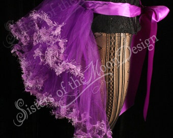 Purple flutter Short tulle bustle tie on belt trimmed burlesque dance costume fairy Lolita bridal --One Size XS - plus