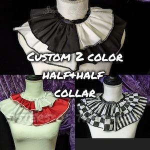 Benutzerdefinierte Farben Clowncore-Ansatz Kragen Halskrause Rüschen zweifarbige halb und halb Band Krawatte Pierrot Clown Cosplay Harlekin Halloween-Kostüm