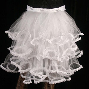 Bridal white tulle Bustle layered ribbon tie on lace trimmed burlesque costume formal wedding dance dancer half tutu bride One Size XS-XL image 1