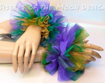 Mardi Gras Organza Wrist cuffs ruffled Clown wristlets Clowncore Halloween Costume accessories Pierrot Jester Renaissance faire stage wear