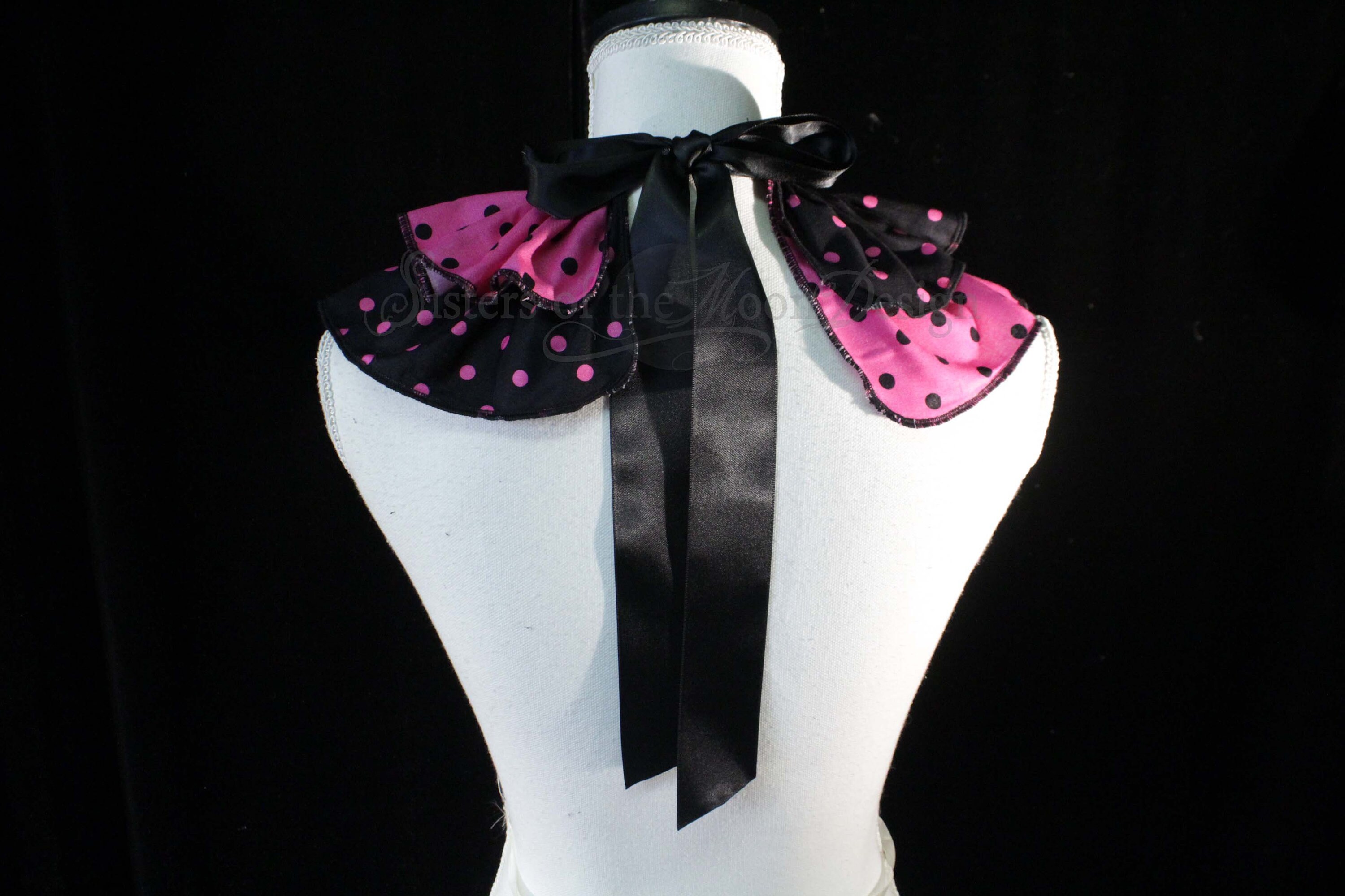 Black Pink Polka Dot Harlequin Clown Collar Neck Ruff Ruffle Ribbon Tie ...