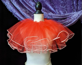 Red white tulle neck collar neck cuff clown collar piped trim elizabethan victorian pierrot halloween costume tie on puffy -SistersEnchanted