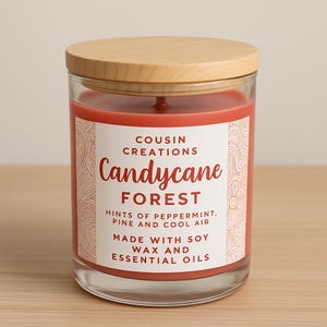 Vela de soja con aroma a bosque de caña de azúcar: menta y pino, regalo navideño, vela de cera de soja con aceite esencial, decoración invernal para el hogar.