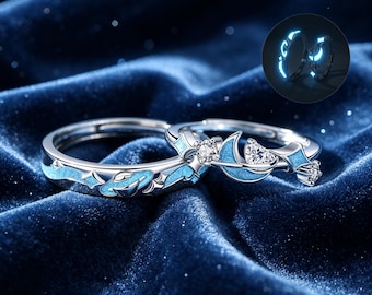 Glow in the Dark Paar Ringe, Himmlische Passende Versprechen Ringe, Einstellbar Romantisches Schmuck Geschenk Für Sie