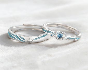Blue Crystal Open Ring, Promise Rings for Couples, Matching Bands, Gift For Her