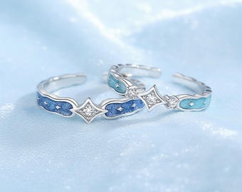Twin Stars 925 Sterling Silver Couple'S Ring Set, Valentines Gift Rings For Women