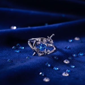 Brilliant Star Sword Adjustable Saphire Ring, Blue Gemstone Ring, Gift For Her,