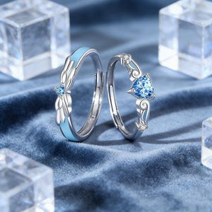 Glow in the Dark Angel Wing Couple Rings, Mothers Day Gift Rings, Adjustable Matching Rings, Gift For Her couple set