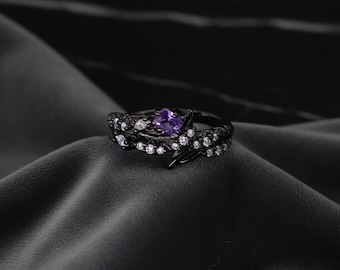 Midnight Vine Adjustable Ring, Dark-Finished Botanical Jewelry, Gift For Women