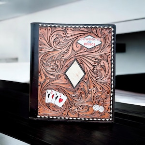 Porte-cartes en cuir de vachette repoussé de style occidental en cuir véritable