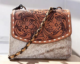 Olivia Hand Tooled Cowhide Crossbody Bag