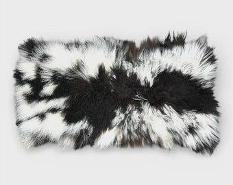 2 x 4 natuurlijk Mongools schapenvacht met donkere vlekken, lang plaid van gekrulde wol, echt Tibetaans lamsbont, boholrustiek huisdecor, zachte schapenvacht