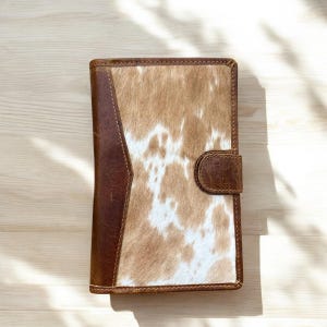 Portefeuille Notes en cuir de vachette marron clair